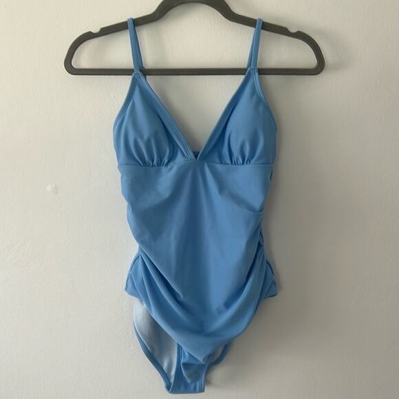 CUPSHE Blue V Neck Ruching One Piece Swimsuit - Picture 2 of 5